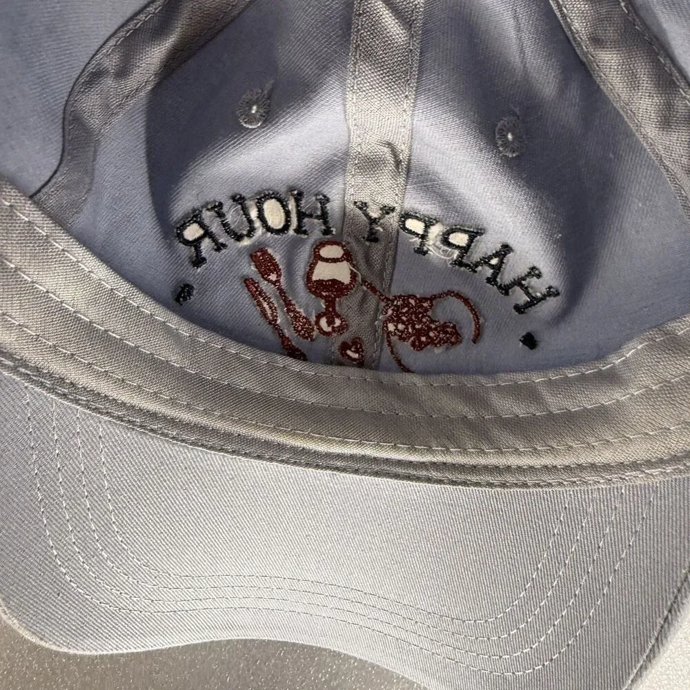 Anthropologie Hat Strapback Happy Hour Social Club Blue Embroidered Dad Cap Logo